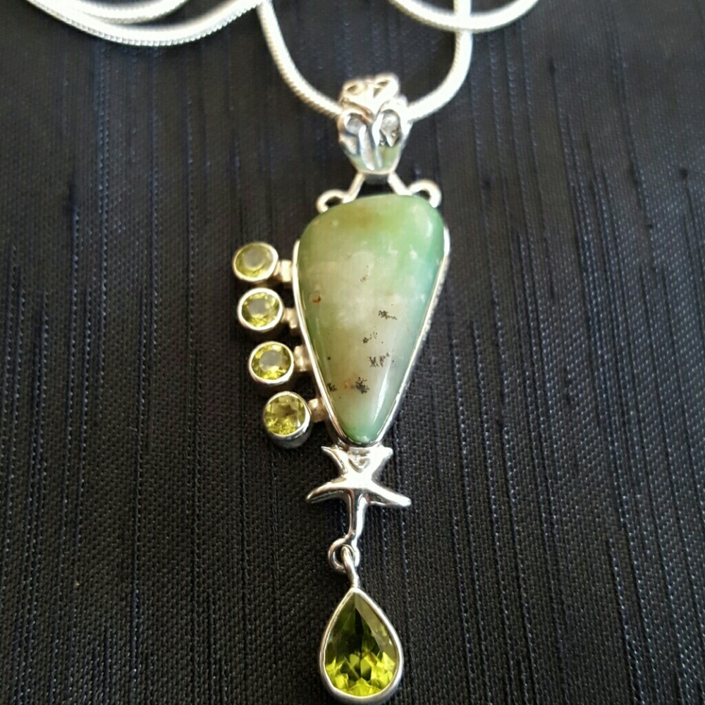 Peridot Chrysophase Starfish Necklace Sterling